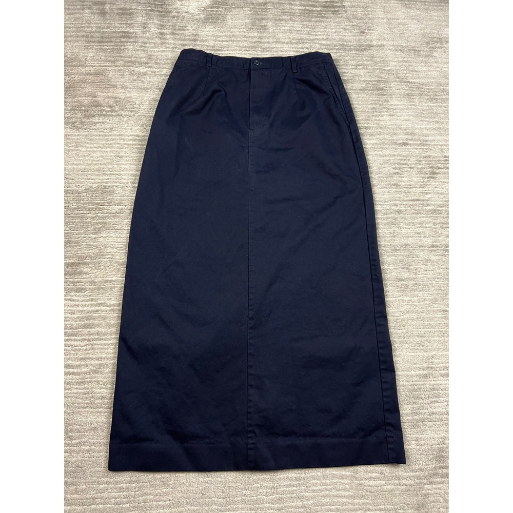Lands End Skirt Womens 10 Navy Blue Cotton Twill Maxi A-Line Back Vent 69555